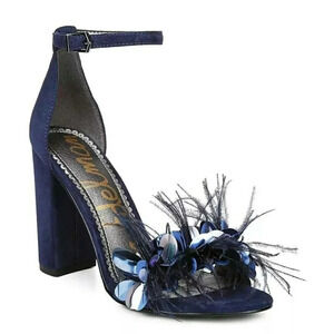 Sam Edelman Women's Yal Feather Leather & Suede Heel Sandals Size 7 (MSRP $140)